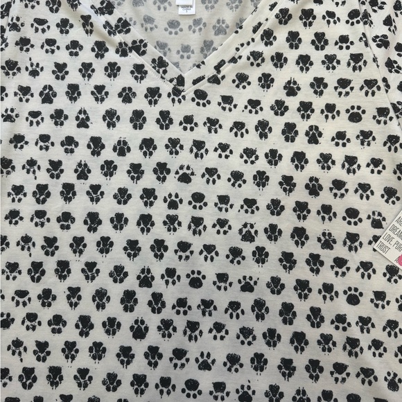 Brand new with tags never warn Lularoe V neck T white with black paw prints - Picture 2 of 2